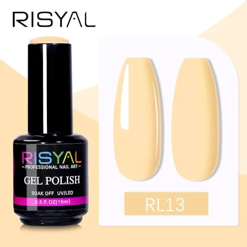 15ml Cream Yellow Gel Nail Polish,1 Pcs High Gloss Long Lasting Light Yellow Gel Polish, UV LED Soak-Off Nail Polish Gel for Manicure Salon DIY (RL13, 15ml)