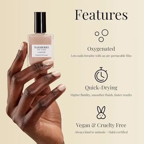 Nailberry L'Oxygéné Oxygenated Nail Lacquer | Mint | Soft Sage Green | UV Protected Long-Wear Nail Polish | 12-Free | Vegan | Certified Halal | Cruelty & Gluten Free | 15 ml