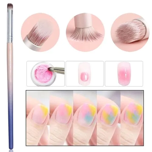 6Pcs Ombre Nail Brush and French Tip Brush, Half Moon Shape French Brush for Nails Acrylic Nail Art Brushes Ombre Nails Painting Pen Brushes French Manicure Brush Nail Tool