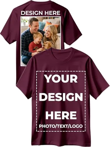 Custom T Shirts for Men Women Design Your Own Front Back Print Customized Shirt Image/Text/Photo Personalized Cotton T-Shirts