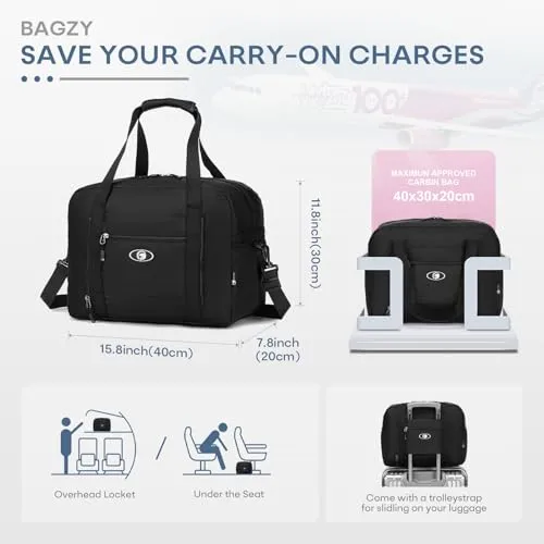 40x30x20 cm Travel Bag Foldable,Lightweight Gym Bags for Women Men,16x12x8 inch Personal Item Bag for Airlines, 25L Waterproof Travel Duffel Bags for Carry on Weekender Overnight Hospital Black