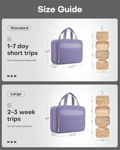 HOTOR Hanging Travel Toiletry Bag Women Men, Light Purple, Medium