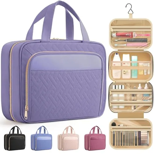 HOTOR Hanging Travel Toiletry Bag Women Men, Light Purple, Medium