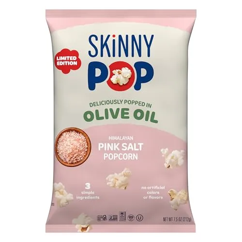 SkinnyPop Himalayan Pink Salt Olive Oil Popcorn, Whole Grain Snacks, 7.5 oz