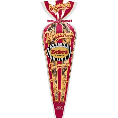 Popcornopolis Zebra Caramel with Chocolatey Stripes Popcorn, 8oz Cone