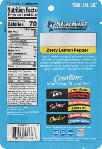 StarKist Chicken Creation Zesty Lemon Pepper, Single Serve Pouch, 2.6 oz (Pack of 5)