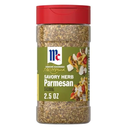 McCormick Seasoning, Savory Herb Parmesan, Signature Seasonings, Cheesy & Herbaceous Flavor, Shake On, For Pasta, Roasted Chicken or Pork, Soups & Salads, No Artificial Flavors, No MSG Added, 2.5 oz