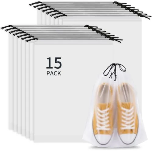 Shoe Bags for Travel, 15 Pack Clear Drawstring Bags for Packing