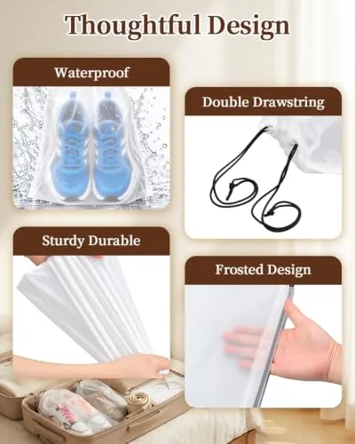 Teskyer Shoe Bags for Travel, 10 Pack Clear Waterproof Drawstring Shoe Bags