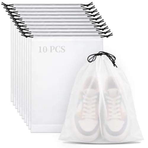 Teskyer Shoe Bags for Travel, 10 Pack Clear Waterproof Drawstring Shoe Bags