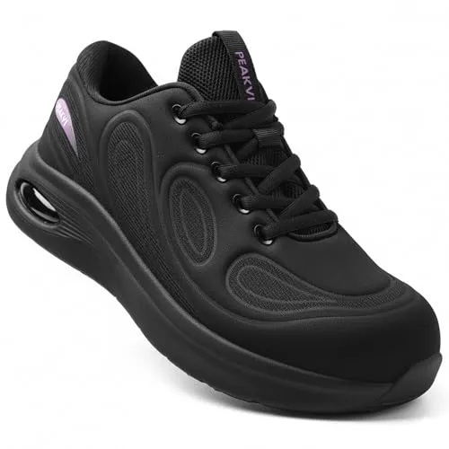 Women's Wide Steel Toe Safety Work Sneakers - Lightweight Non Slip Water Resistant Orthopedic Shoes for Standing All Day