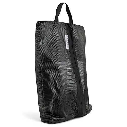 Avalon Large Travel Shoe Bag, Shoe Bags for Travel and Gym, Black Mesh
