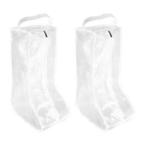 Boot Storage Bags [2PCS] - Plastic Tall Boot Carry Bags Clear Shoe Bags with Handle for Travel & Daily Use - [White] Waterproof & DustProof Boot Bags for Cowboy Boots
