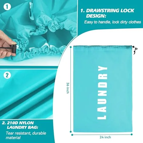 Isink Laundry Bag,2 Pack Travel Laundry Bags for Dirty Clothes,Large Laundry Bags for Camping & Traveling,Dirty Clothes Travel Bag, Travel Essentials 24" x 36" (Cyan + Gray)