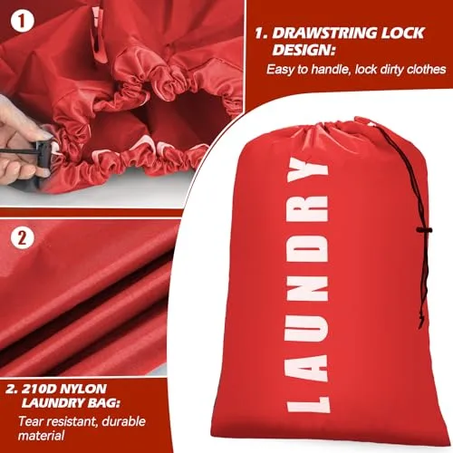 Isink Laundry Bag, 2 Pack Travel Laundry Bags for Dirty Clothes, Large Laundry Bags for Camping & Traveling, Dirty Clothes Travel Bag, 24" x 36" (Black + Red)