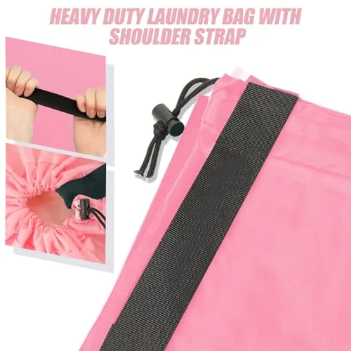 Isink Heavy Duty Laundry Bag with Strap,2 Pack Travel Laundry Bags for Dirty Clothes,24" x 36" Large Laundry Bag for Traveling,Camping,Dorm (Cyan + Pink)