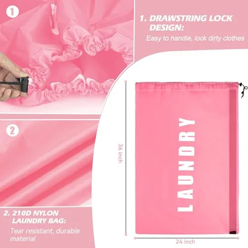 Isink Heavy Duty Laundry Bag with Strap,2 Pack Travel Laundry Bags for Dirty Clothes,24" x 36" Large Laundry Bag for Traveling,Camping,Dorm (Cyan + Pink)