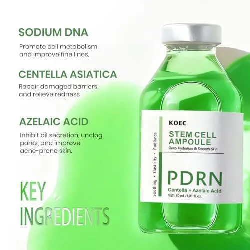 KOEC Centella PDRN Stem Cell Ampoule,Anti Aging Microneedling Serum Booster for Wrinkle and Fine Lines, Firmness & Skin Elasticity, 30ML