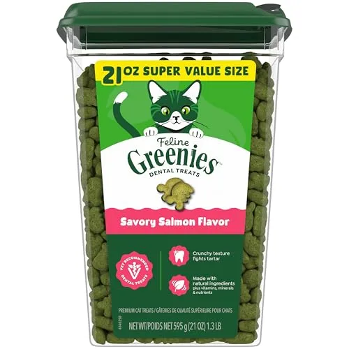Greenies Feline Natural Crunchy Dental Cat Treats, Salmon Flavor, 21 oz