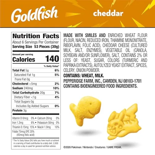 Goldfish Pokémon Pikachu Cheddar Cheese Crackers, 6.6 Oz (Pack of 2)