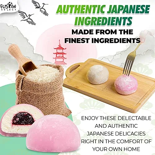 Fusion Select Mochi Daifuku Snacks - Traditional Japanese Rice Cakes with Filling - Flavored Asian Sweet Desserts for Family - Chewy and Soft Texture (Red Bean)