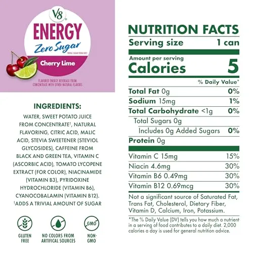 V8 Energy Zero Sugar Cherry Lime 11.5 fl. oz. Can (12 Pack)