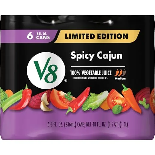 V8 Spicy Cajun 100% Vegetable Juice, 8 fl oz Can (6 Pack)