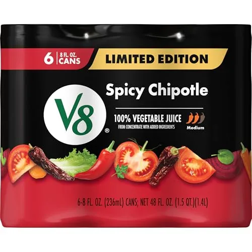 V8 Spicy Chipotle 100% Vegetable Juice, 8 fl oz Can (6 Pack)