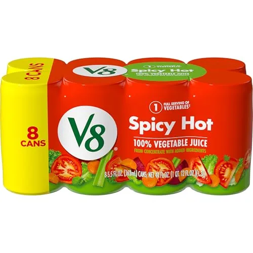 V8 Spicy Hot 100% Vegetable Juice, Vegetable Blend with Tomato Juice, 5.5 FL OZ Can (Pack of 8)