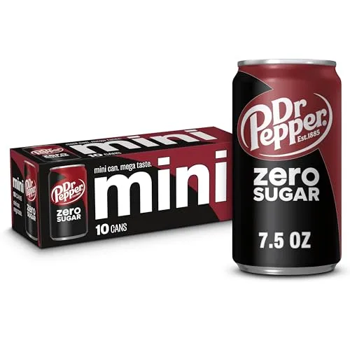 Dr Pepper Zero Sugar Soda, 7.5 fl oz mini cans, 10 pack