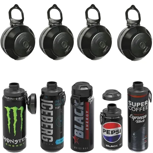4 Pack Magnetic Soda Can Lids – Reusable Airtight Can Covers, BPA-Free, Easy to Use, Keep Drinks Fresh & Bug/Dust Free, Fits Standard Cans, Great for BBQ, Beach & Party (Black)