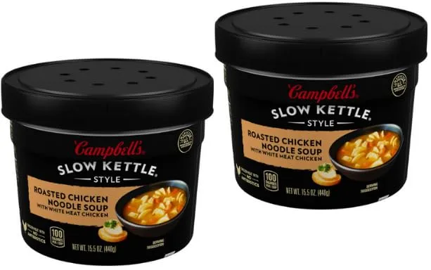 Slow Kettle Style Soup, 15.5 Ounce Microwavable Bowl + King Combo QR Code (Rosted Chicken Noodle Soup (2 Count))