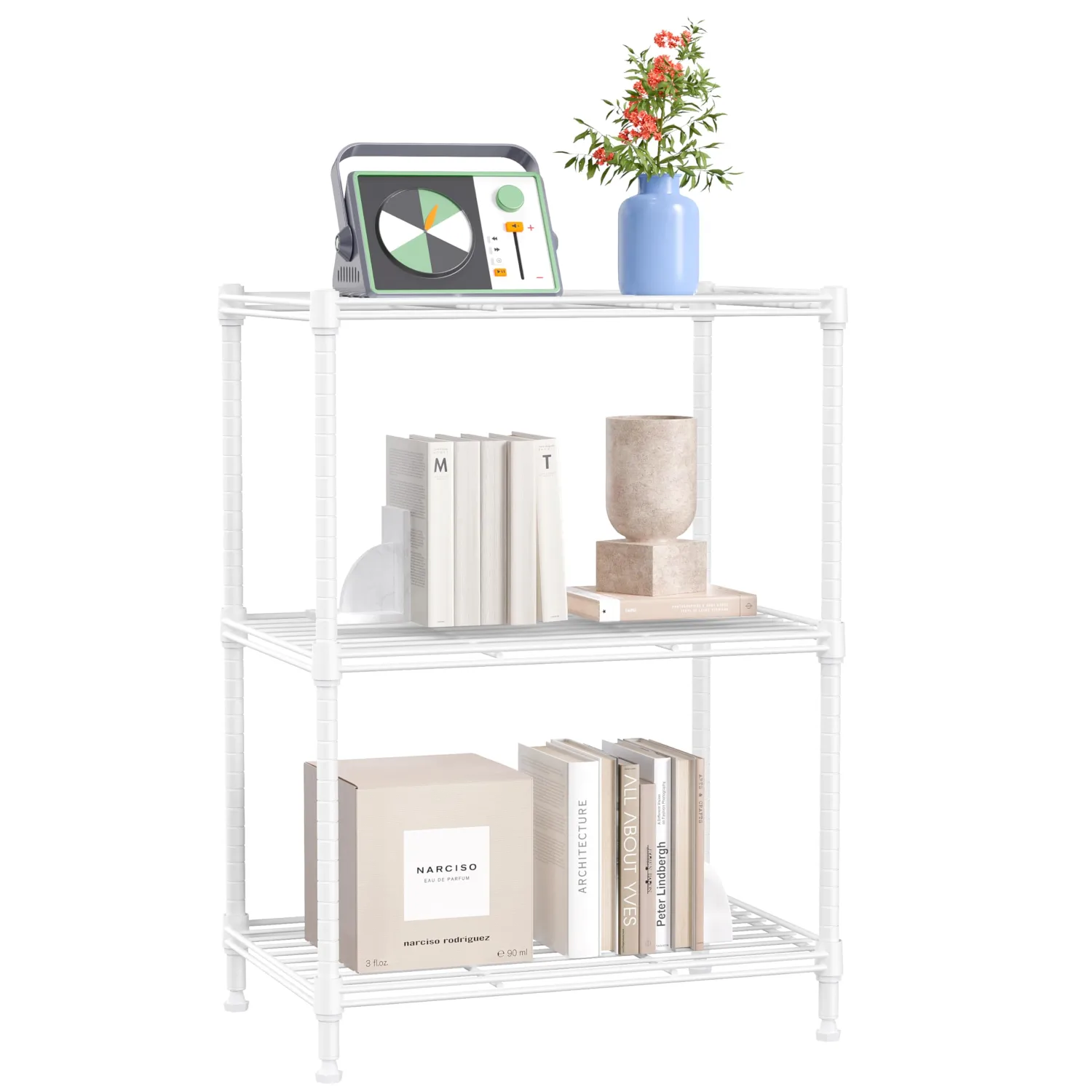 IZEUK 3 Tier Shelf, Heavy Duty Steel Wire Shelving Unit for Home, Kitchen, Laundry Room Organization, Office Storage Rack (17.7" W x 11.8" D x 26.3" H, 450LBS, White)