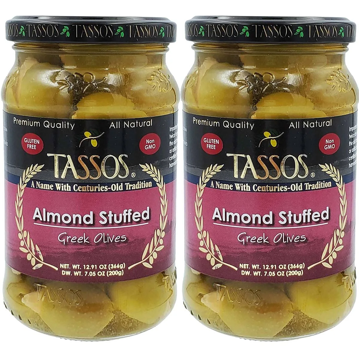 Tassos Almond Stuffed Halkidiki Super Colossal Olives 2 Pack