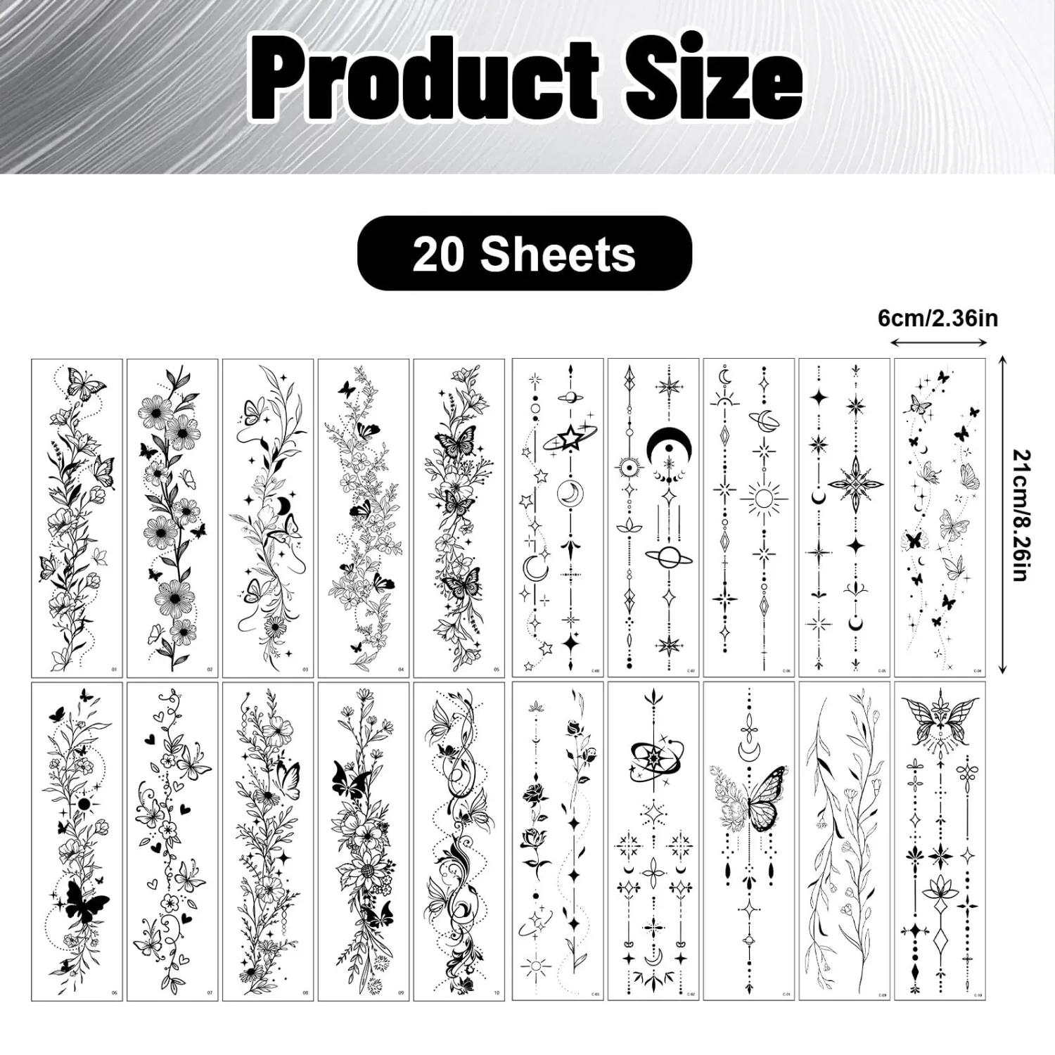 20 Sheets Flower Temporary Tattoos, Waterproof Fake Tattoos
