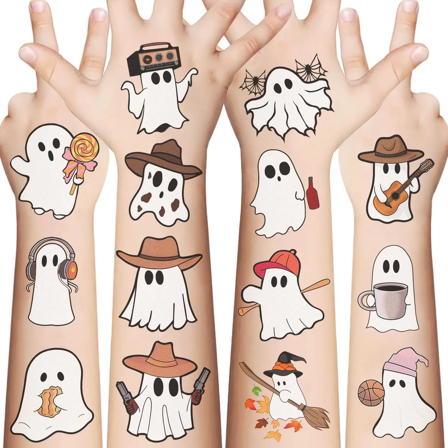 10sheets Ghost tattoo stickers Halloween Ghost Temporary Tattoos for Adult, Assorted Waterproof Ghost Temp Tattoo Sticker for Goody Bag Stuffers Prizes Party Favors (Cute Ghost)