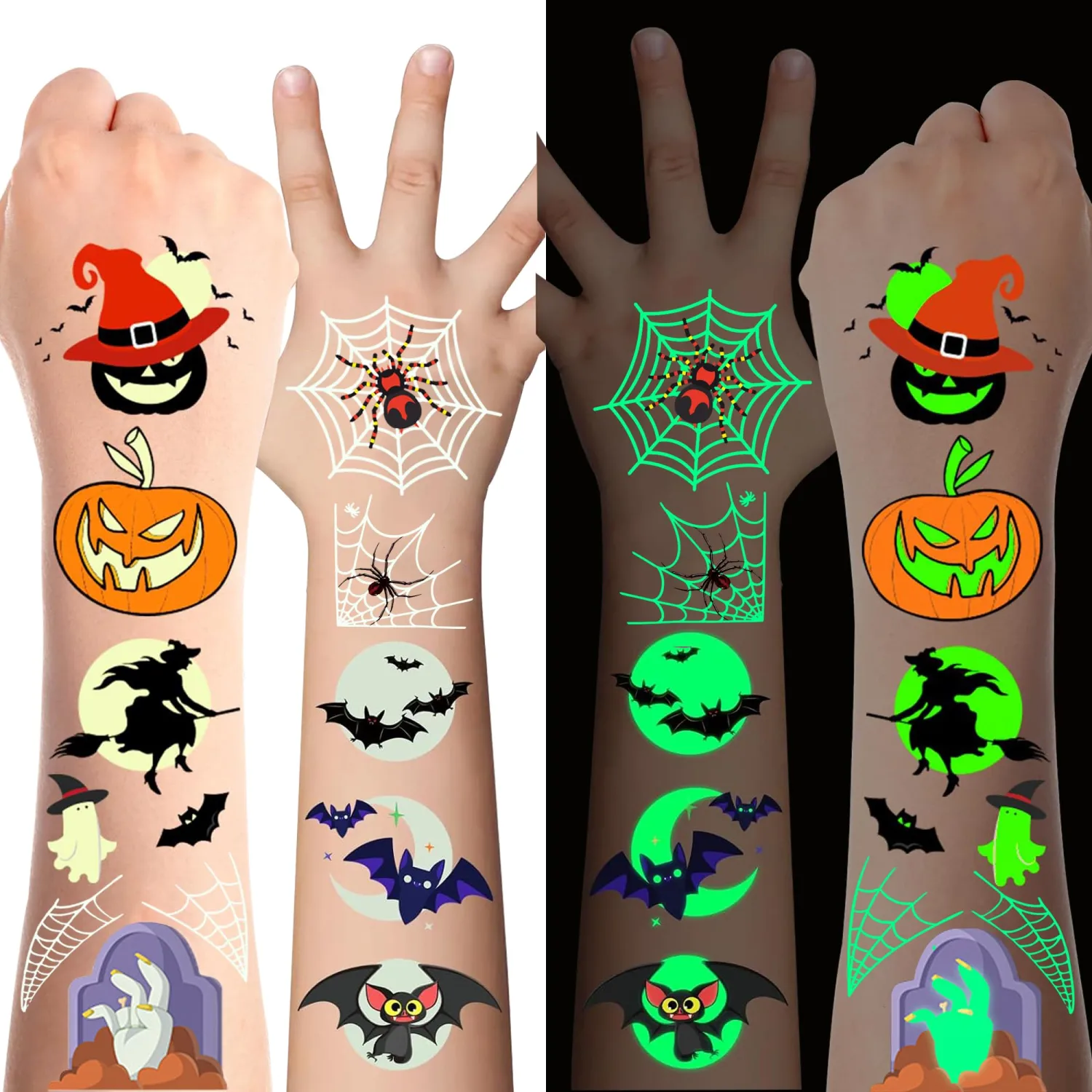 Glow Halloween Party Supplies, Luminous Halloween Temporary Tattoo for Kids