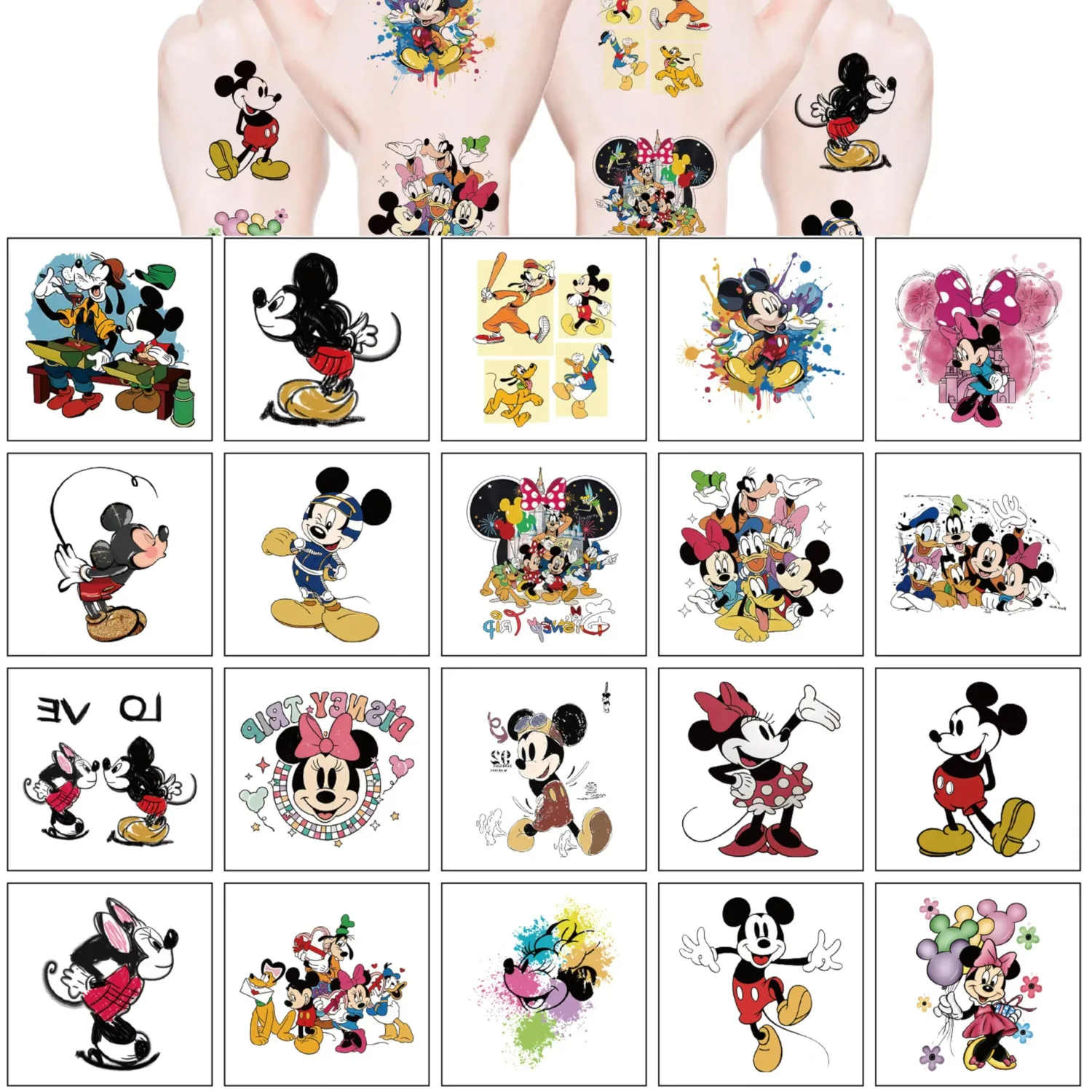 20pcs Cartoon Mickey Temporary Tattoos Birthday Themed Party Supplies Decoration Favors Cartoon Cute Waterproof Sticker for Home Activity Rewards (mickmouse)