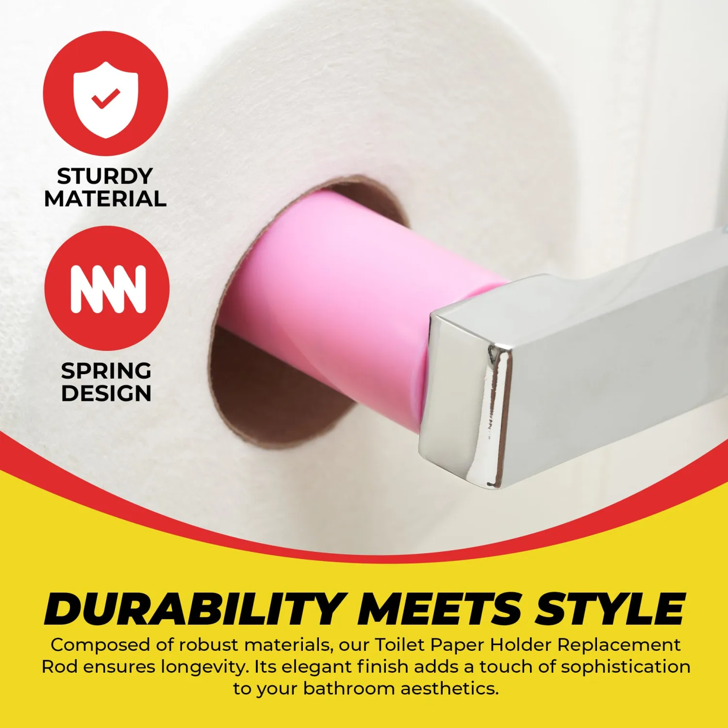 Qualihome Pink Universal Plastic Spring Loaded Toilet Paper Roll Holder Replacement Rod, Pink Toilet Paper Roll Replacement Rod