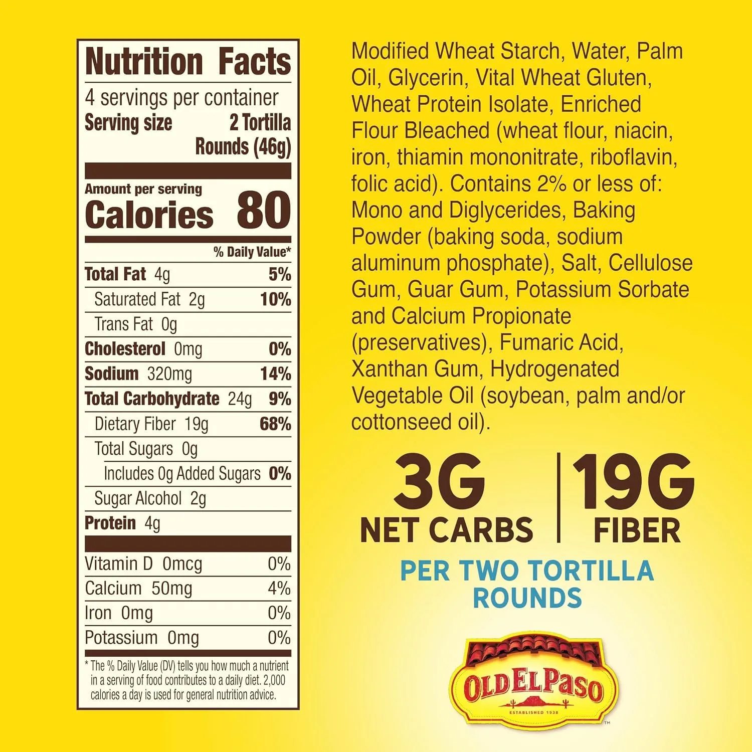 Old El Paso Carb Advantage Tortillas, 3g Net Carbs, High Fiber, 8 Ct