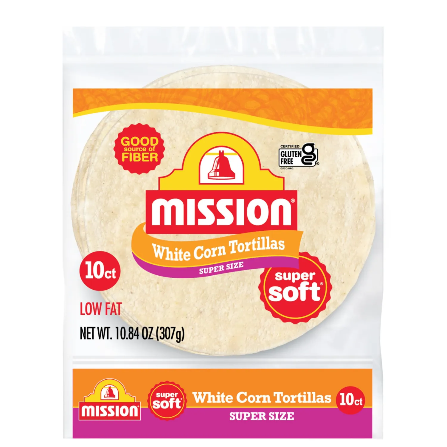 Mission Super Size White Corn Tortillas, Large Soft Taco Size, 10 Count