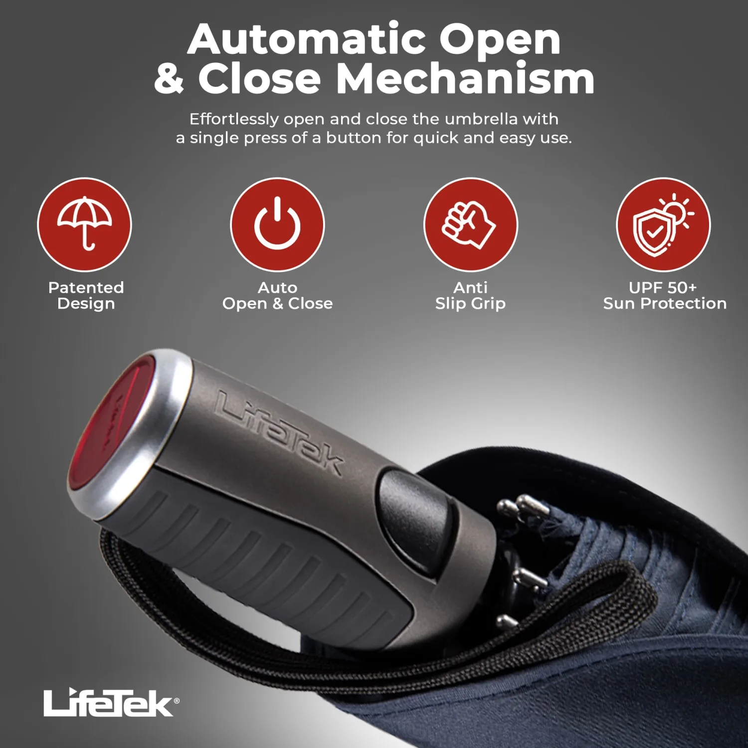 LifeTek Premium Travel Umbrella - Windproof & Compact for Men & Women, Automatic Open Close, Fits in Purse Laptop Bag or Backpack, Strong Frame for Heavy Rain & Sun UV Protection
