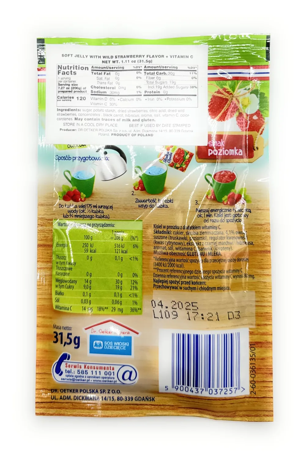 Dr Oetker Slodka Chwila Kisiel Wild Strawberry 5-pack 5x31.5g/5x1.1oz Eastern European Jelly Dessert