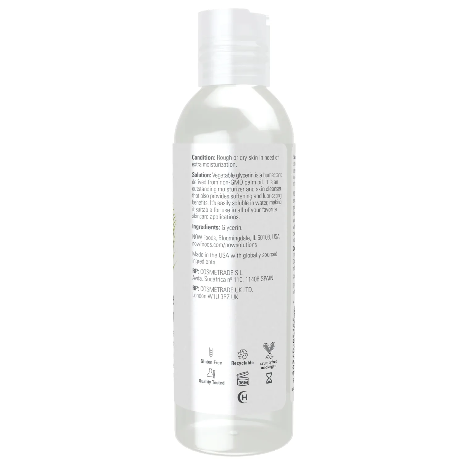 NOW Solutions, Vegetable Glycerin, 100% Pure, Versatile Skin Care, Softening and Moisturizing, 4-Ounce