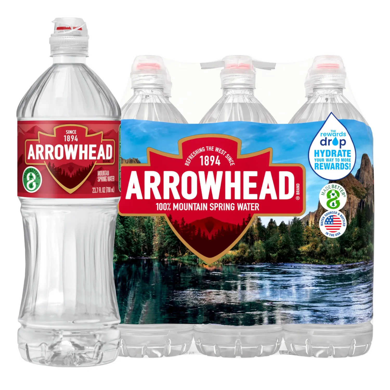 Arrowhead 100% Mountain Spring Bottled Water - 23.7 Fl Oz, 6 Pack