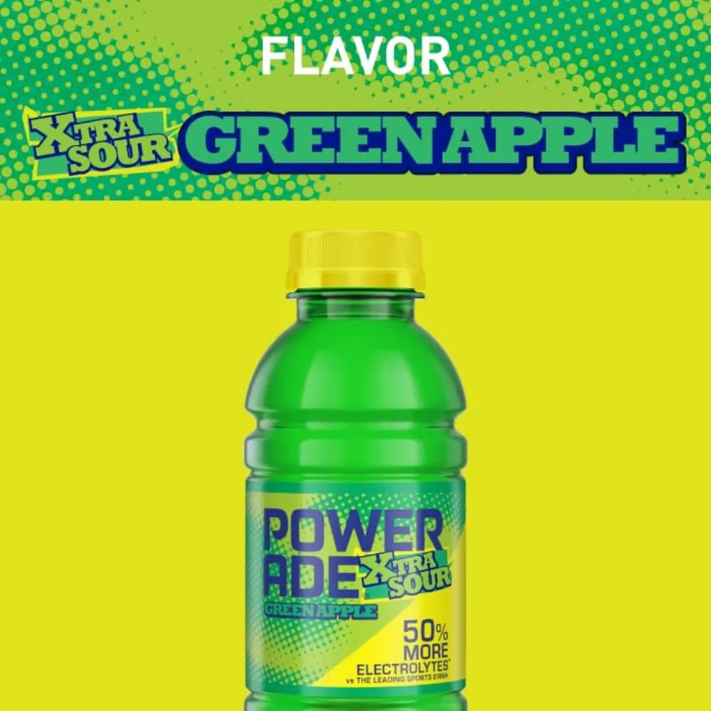 POWERADE XTRA SOUR Sports Drink, Green Apple Electrolyte Drink 12 Oz (8 Pk)