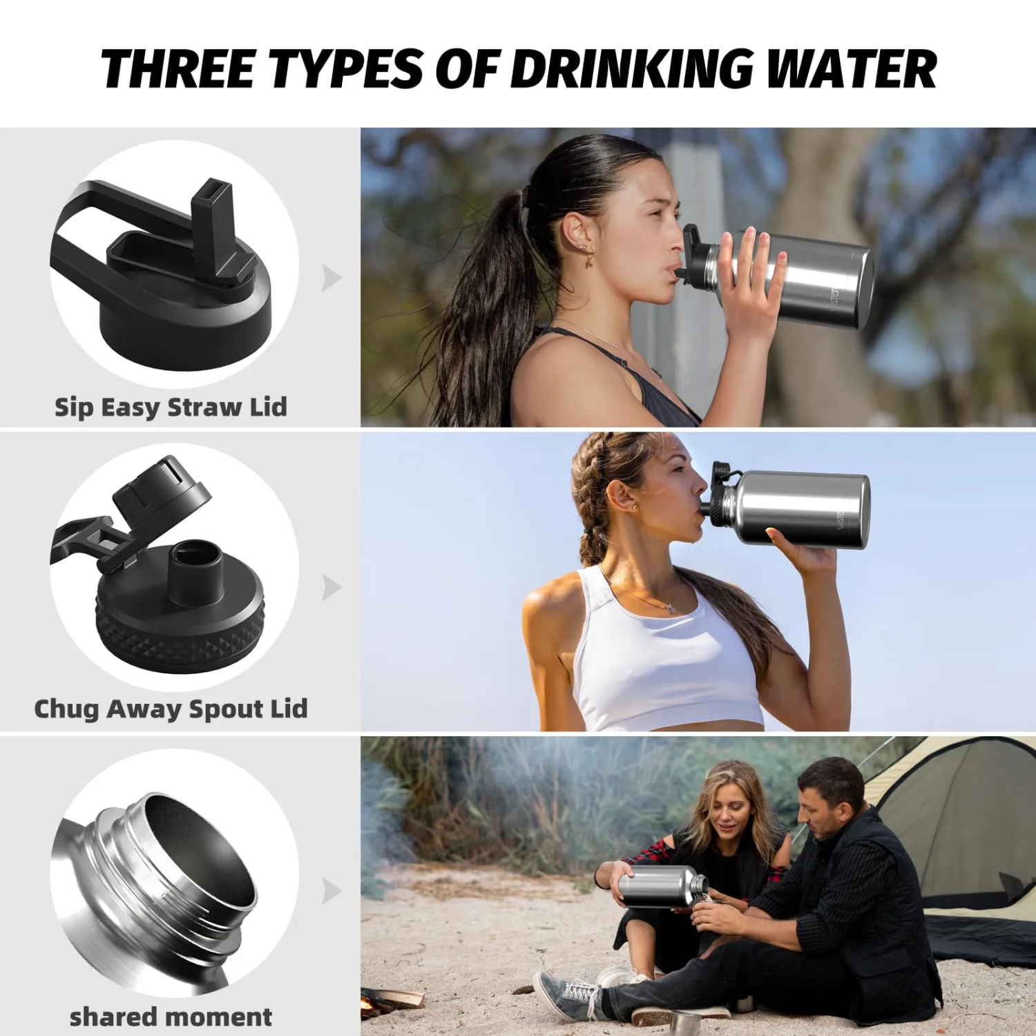 64oz Insulated Water Bottle (Cold for 48 Hrs),BPA Free&Leak Proof,Half Gallon Stainless Steel Water Flask,Water Jug with Straw Spout Lids for Gym,Hiking,Camping,Stainless
