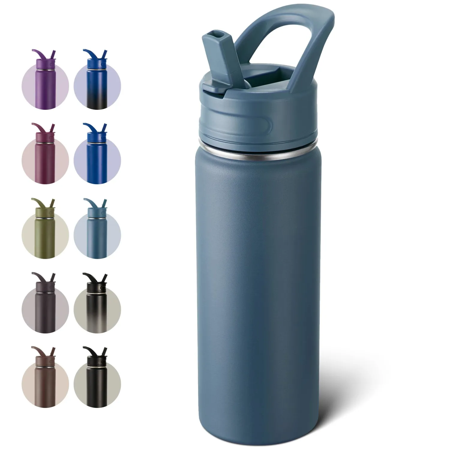 Fijinhom 18oz Insulated Stainless Steel Water Bottle with Straws, Double Wall Vacuum Insulated Bottles, Metal Thermo for Travel, Sports, Leak-Proof, BPA Free, Women & Men, Cyan