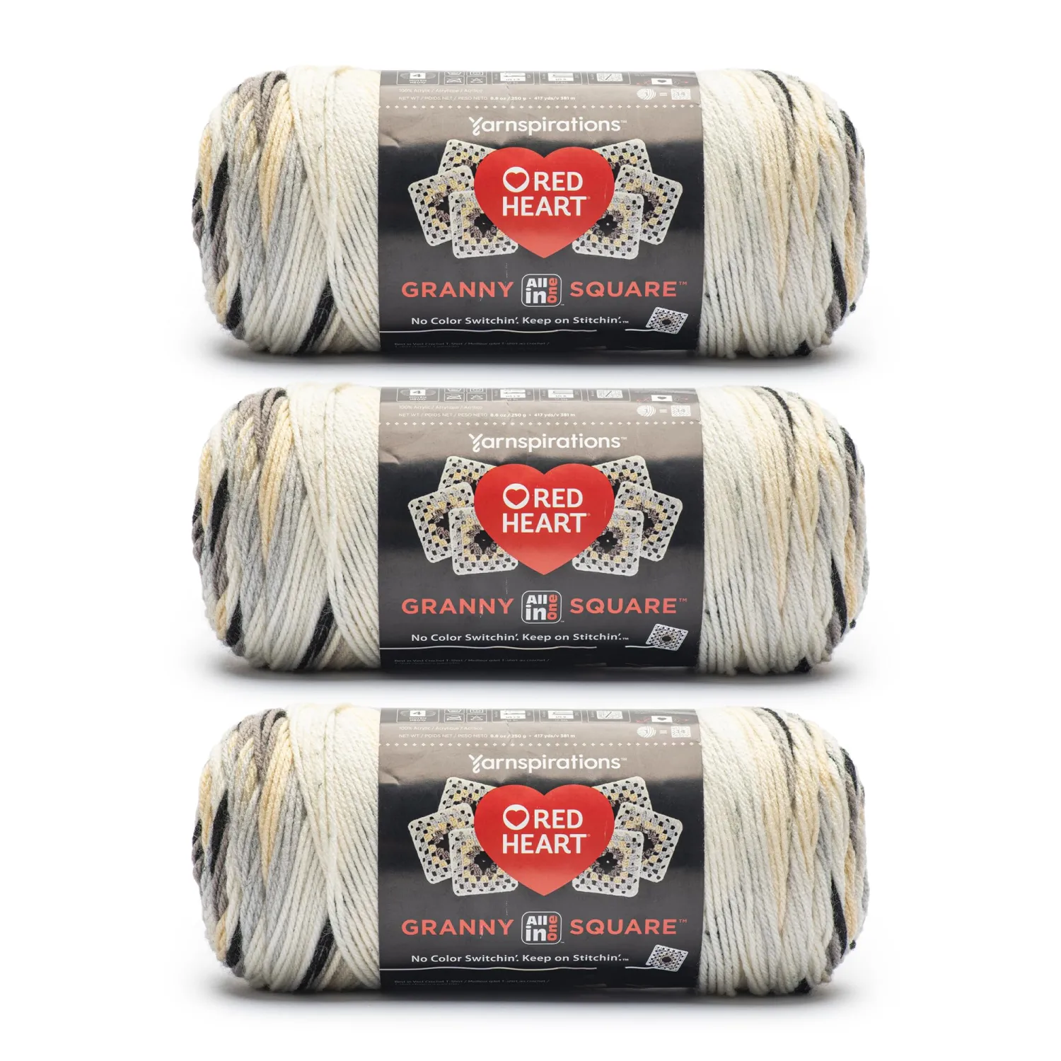 Red Heart Granny Square Crochet Yarn, Soft White-Shadow, 3-Pack