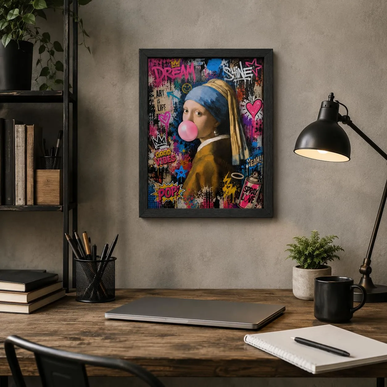 Vermeer Girl with Pearl Earring Canvas Wall Art Framed Graffiti 8x10 Inch
